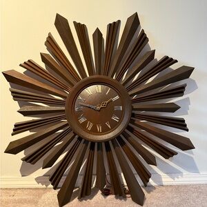 Elegant Brown Mid-Century Starburst Wall Clock